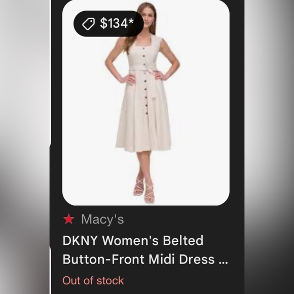 DKNY Cream Button-Down Midi Dress With Belt - Picture 7 of 7